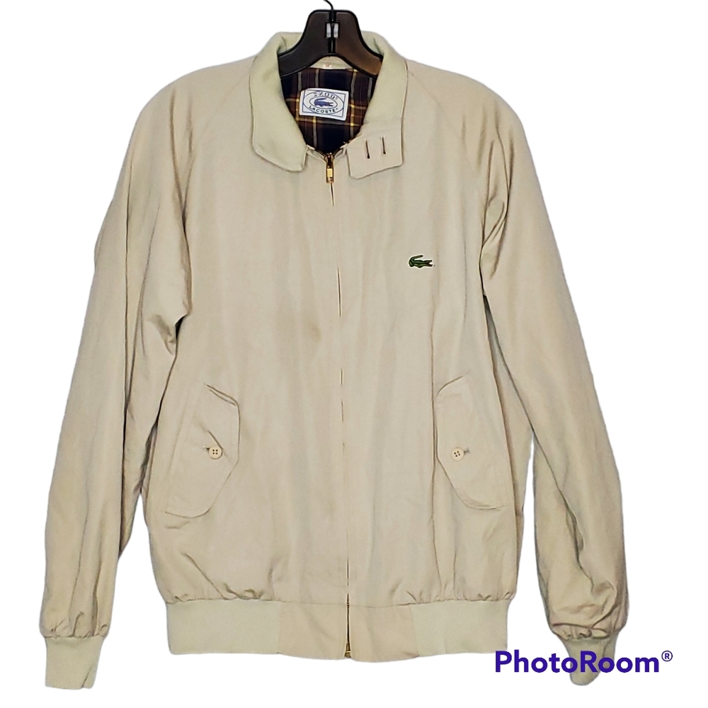 Vintage izod lacoste lightweight khaki jacket flannel lining size medium.